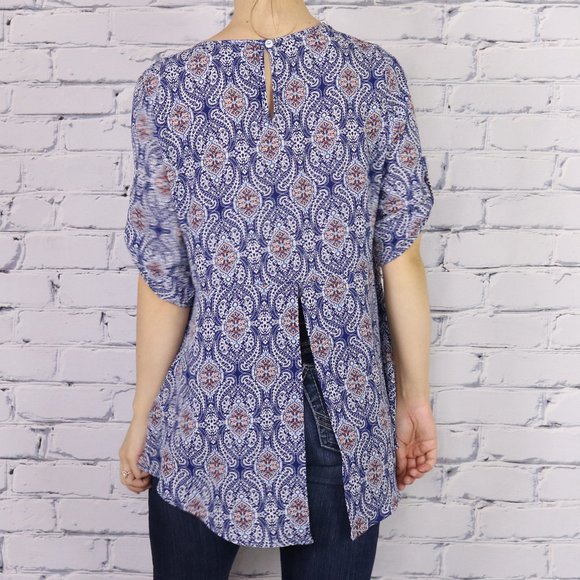 Anthropologie W5 blue paisley high low blouse - Picture 1 of 9